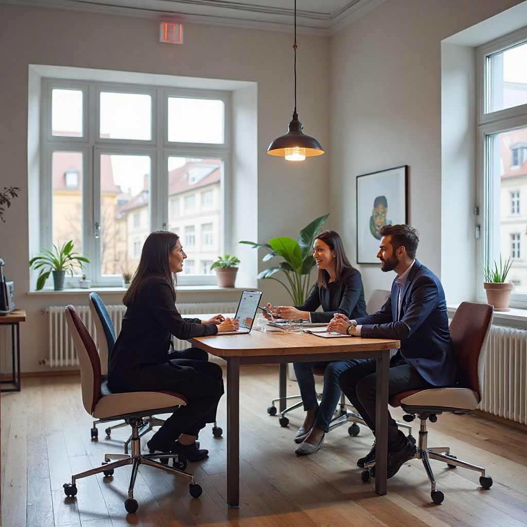Modern MoveComputers.info office consultation room with clients and consultants